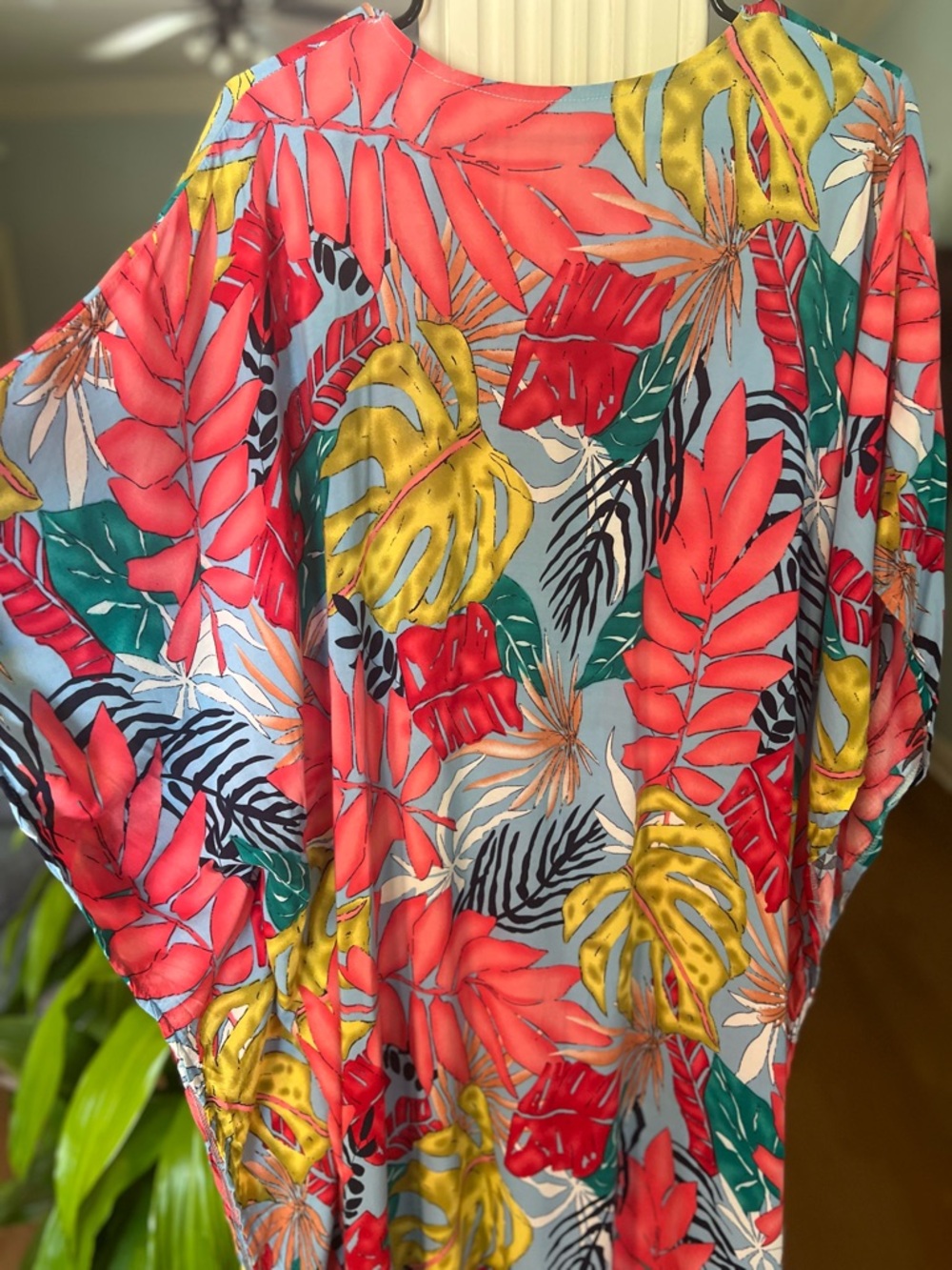 Tropical Maxi Dress Dolman Sleeve Kaftan Boho Resort Cover Up Cruise Vacation - Picture 7 of 10